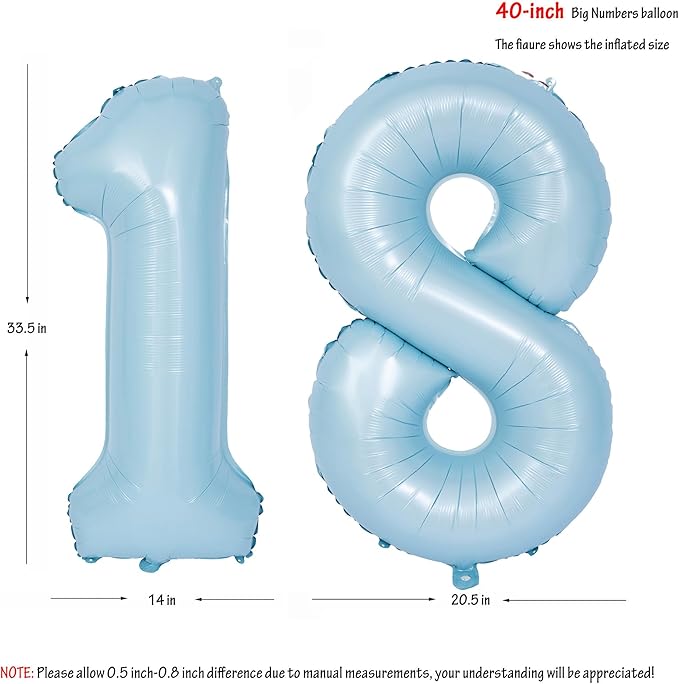 40 In Matte Blue Number Balloons Helium Foil Mylar Balloon Birthday Party banquet Decoration Digital 18