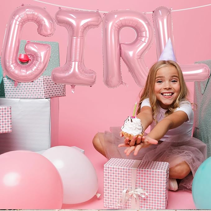 Biapian 40 Inch GIRL Letter Balloons, 4 Pack Pink Foil Balloons, Perfect for Girls Birthday, Wedding, Baby Shower, Gender Reveal Parties