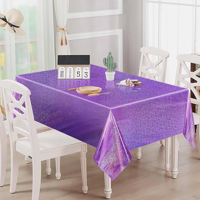 1 Pack Light Purple Iridescent Plastic Tablecloth Disposable 54 × 108 Inch Glitter Holographic Foil Table Cloth Plastic Laser Rectangle Table Cover for Birthday Wedding Disco Party