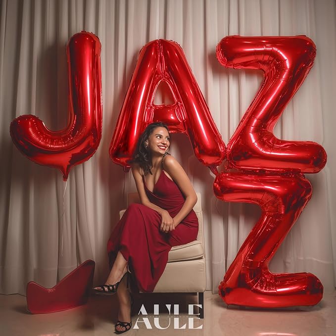 AULE red Letter Balloons J 40Inch Large Giant big Foil Mylar red J Balloon for Birthday Aniversary Party Decorations