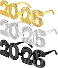 Kanayu 3 Pcs 2026 New Years Party Supplies Glasses New Years Eve Glasses Props for Women Men, Gold, Silver, Black(Diamond Style)