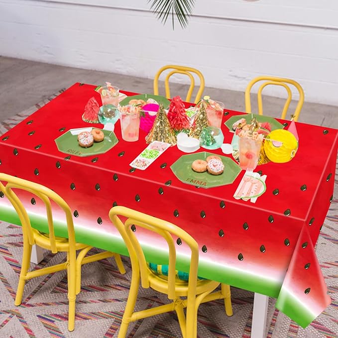 LKITMIUT 4 Pack Watermelon Party Tablecloth Watermelons Table Cover One in A Melon Plastic Table Cloth Watermelons Theme Tablecloth Watermelon Birthday Party Supplies Fruit Theme Decor 86 x 51 Inch