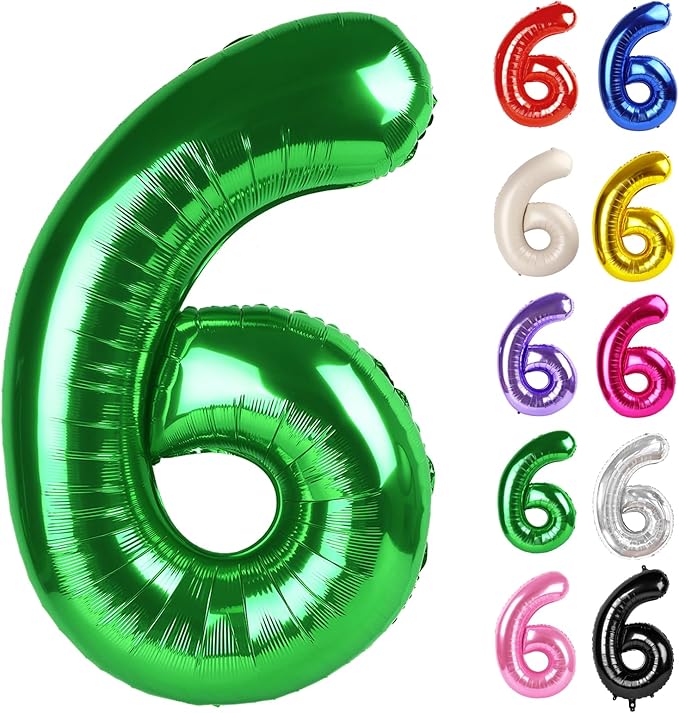 Green Number 6 Balloon 40 Inch, 6 Balloon Number, 6th Birthday Decorations, Green Party Supplies for Boys Girls