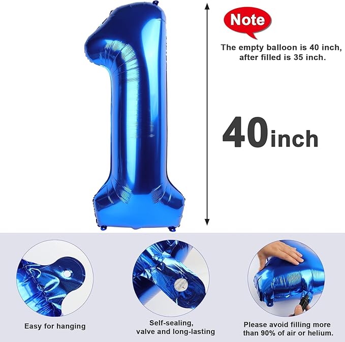Dark Blue Balloon Numbers, 16th Birthday Decorations for 1 6 16 61, 40 Inch Large Foil Sweet 16 Balloons Number for Wedding Memorial Day's Photo Shoot Decoration