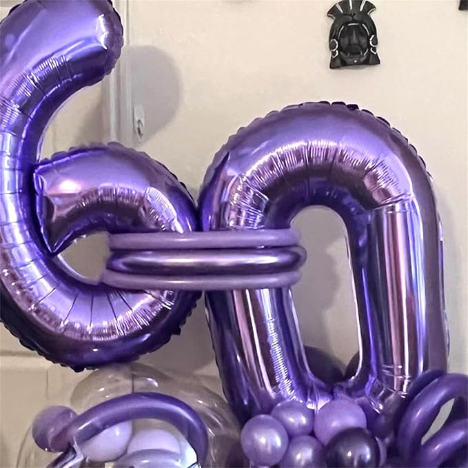 60th Birthday Balloons Purple for Women, 40 Inch Giant Mylar Foil Number 60 Balloons Self Inflating, Purple Digit 6 & 0 Helium Balloons for 60th Anniversary Party Decorations Supplies