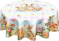 Easter Rabbit Round Tablecloth Pink Blue Pliad Circle Table Cloth 70 Inch Farmhouse Floral Table Cover Washable Polyester Indoor Decorations for Home Kitchen Dinning Party