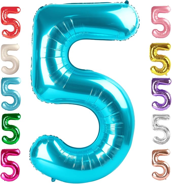 Balloon Numbers 40 Inch 5 Ballon for 5th Birthday Decorations, 15 25 35 50 Big Light Blue Number Balloons for Wedding Photo Shoot Party Decor
