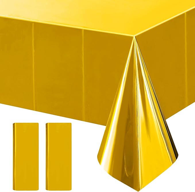 2pcs Gold Foil Tablecloth 54 * 72 Inch Plastic Wedding Birthday Party Table Cloths Waterproof Disposable Table Cover for Christmas Graduation Elegant Event Anniversary Party Supplies
