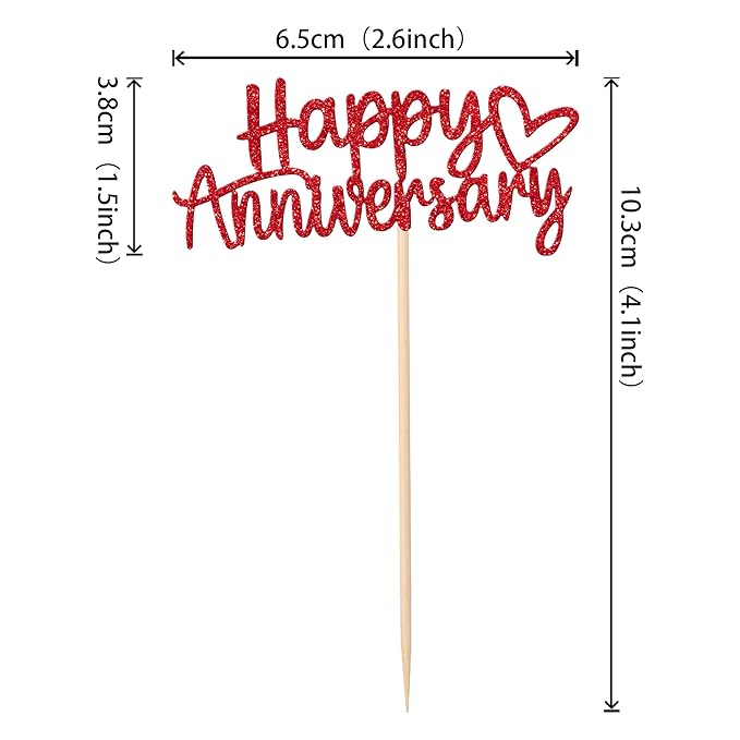 24 PCS Happy Anniversary Cupcake Toppers Glitter Wedding Anniversary Cupcake Picks Anniversary Theme Cupcake Decorations Baby Shower Birthday Wedding Anniversary Party Cake Decorations Supplies Red