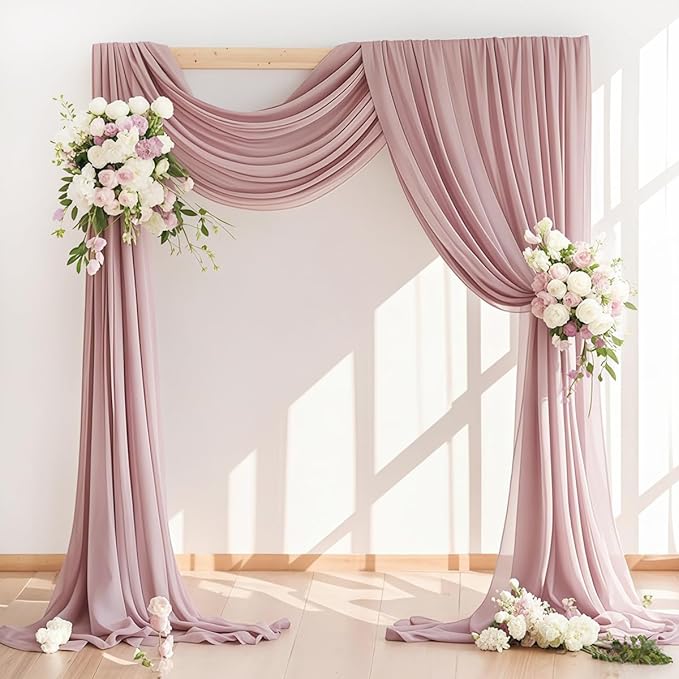 Wedding Arch Draping Fabric 30'' x 18FT Sheer Chiffon Arch Drape Backdrop 2 Panel Dusty Rose Drapes for Easter Bridal Shower Baby Shower Church Decor Birthday Party Outdoor Decoration
