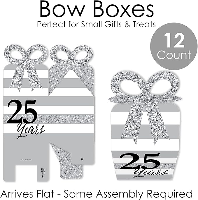 Big Dot of Happiness We Still Do - 25th Wedding Anniversary - Square Favor Gift Boxes - Anniversary Party Bow Boxes - Set of 12