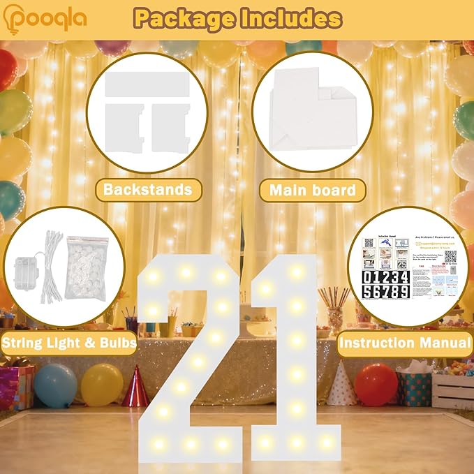 Pooqla 2.4FT Light Up Numbers for 50th Birthday Decorations for Her Him, Marquee Numbers 2.4 Feet Tall Party Decor for Gifts, Mosaic Big Sign for 50th Birthday Party Backdrop Decor, Large Number 50