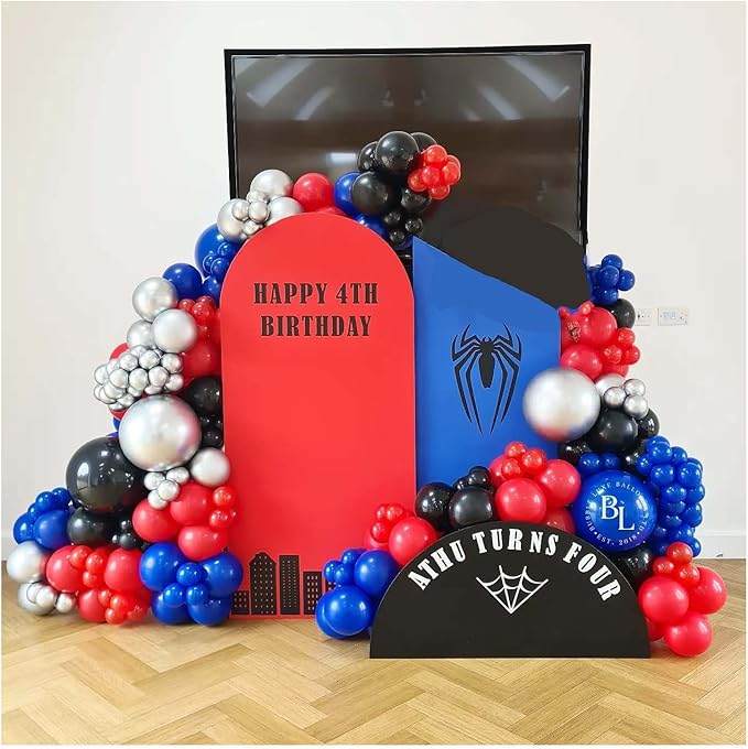 Spider Balloon Arch Garland Kit - 151Pcs Spider Theme Birthday Decorations Royal Blue Black Red Silver Spider Arch Kit for Man Baby Shower Super Spider Hero Theme Boys Kids Party Decorations