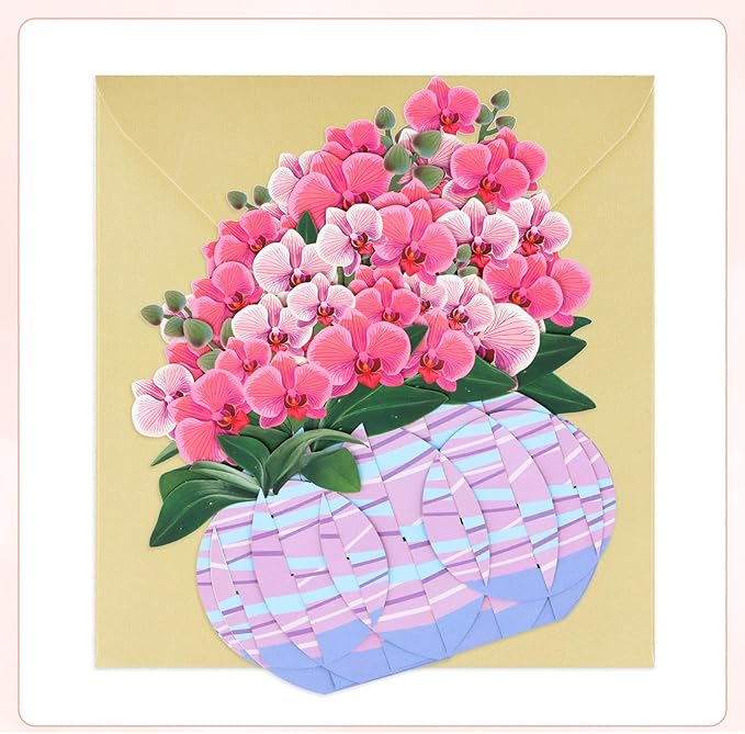 FaCraft Pop Up Flower Cards - 3D Orchid Gifts for Mom Wife Daughter Grandmother - Handmade - with Envelope - All Occasions - Birthday Anniversary Graduation Mothers Valentines Day