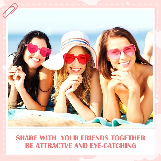 TOODOO 4 Pack Heart Shaped Sunglasses Rimless Candy Color Eyewear Galentine Valentines Accessories