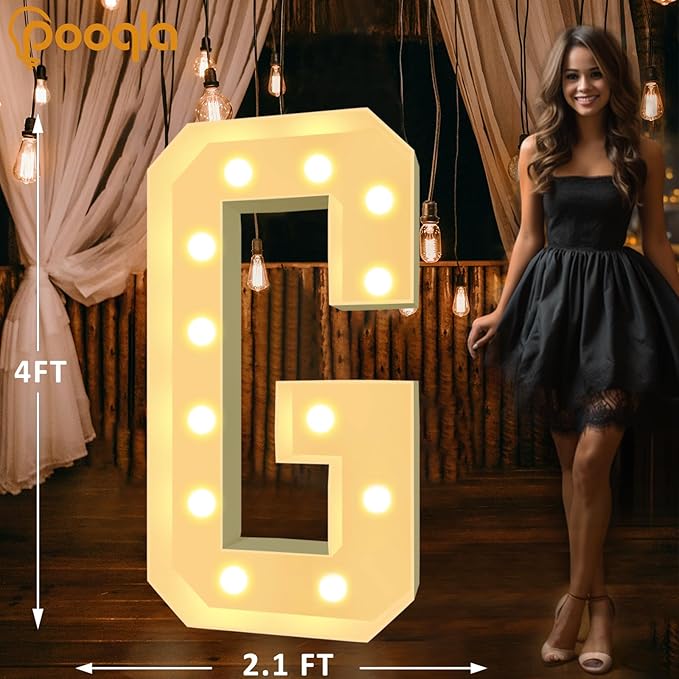 Pooqla 4 FT Marquee Light Up Letters, Cool White and Warm White Marquee Letter 4 Feet Tall, Giant LED Sign Big Mosaic Letter G for Balloons Birthday Party Anniversary 2026 Graduation Decorations