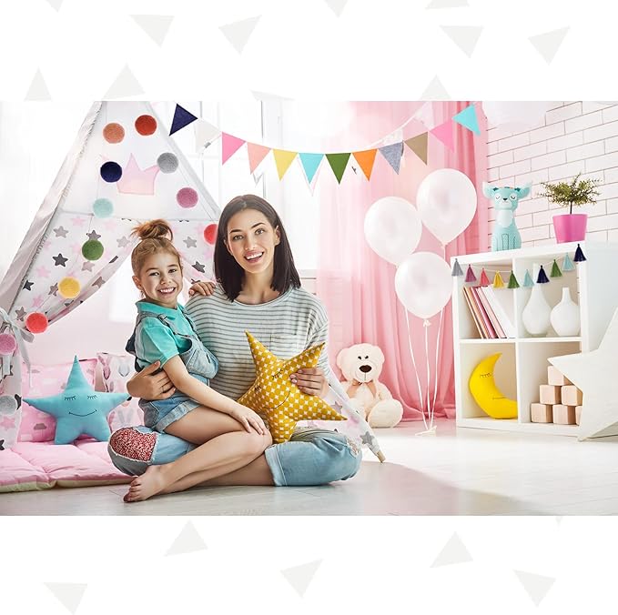 Irenare 9.8ft Pom Pom Garland Felt Rainbow Garland Graduation Party Decoration Colorful Pennant Tassel Banner Birthday Baby Shower Triangle Banner for Classroom School Mantel Fireplace(Bright Color)