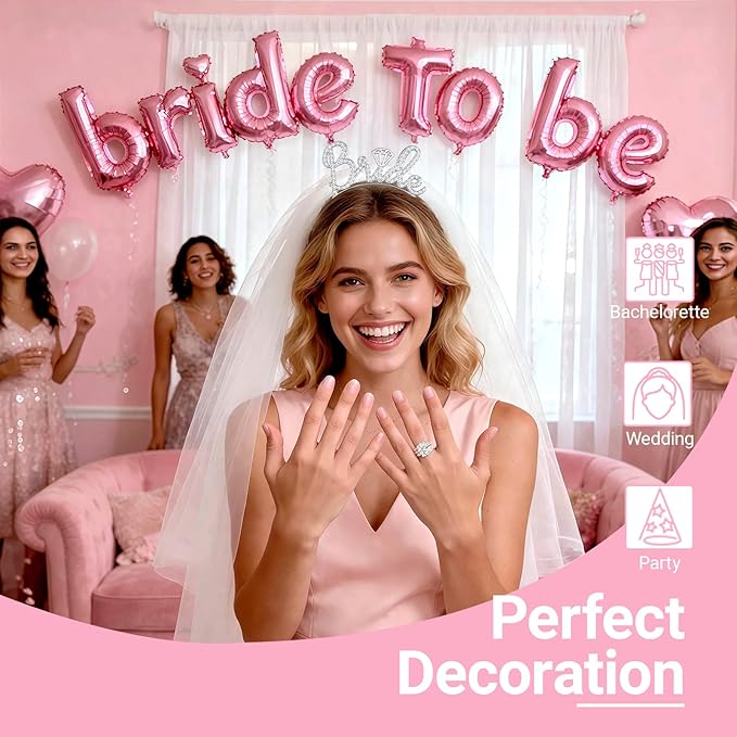 3Pcs Bride to Be Headband with Sash and Veil for Bachelorette Party Decorations，Bridal Shower Favors, Accessories for Gift