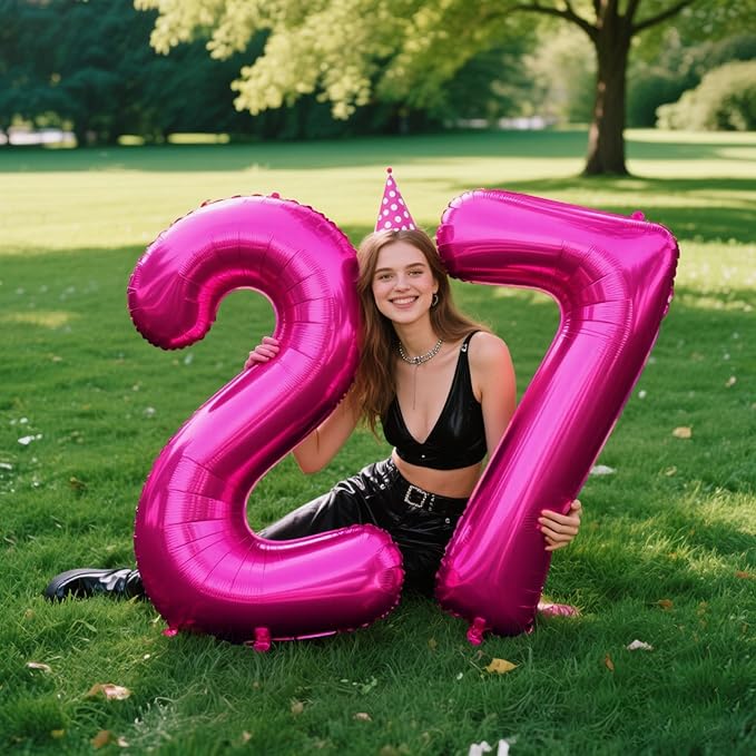 Rose Red Number 7 Balloon 40 Inch,Jumbo Giant Mylar Hot Pink Number 7,Big Large Foil Helium Number Balloons, Balloons for 17 27 Birthday Party Decorations Supplies Anniversary Celebration
