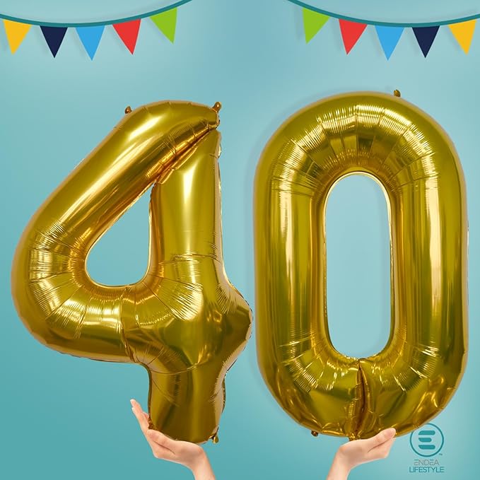 40 Inch Large Gold Number Celebration and Decoration Balloon for Birthday Parties, Graduations, Anniversaries, Weddings, Photo Shoots, Special Events - Helium Foil Mylar (Gold Number 40)