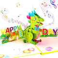 Cartoon Dinosaur Music Playing Pop Up Happy Birthday Greeting Card with LED Light, Love Gift for Adult and Kid with Blank Note & Envelope, Celebration for Daughter, Son, Mom, Dad
