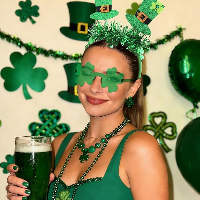 Semato St. Patrick’s Day Headband with Green Clover Sunglasses for St. Patrick’s Day Accessories Shamrock Irish Carnival Party Favors