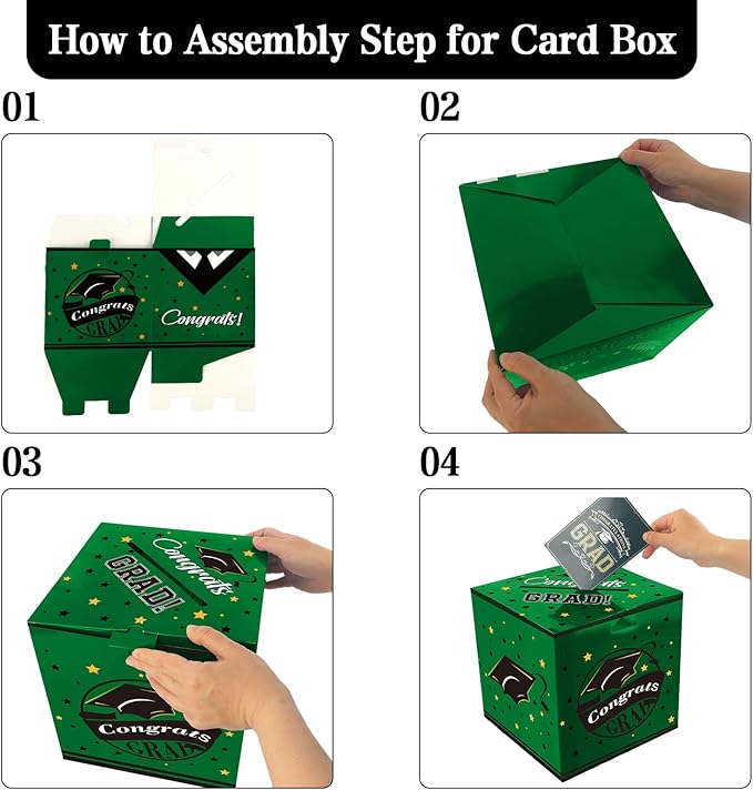 Graduation Card Box, Graduation Party Decorations 2025, Green Graduation Box, Graduation Card Holder, Foldable Cardboard Congrats Grad Card Gift Box for Graduation Party Supplies Party Favors