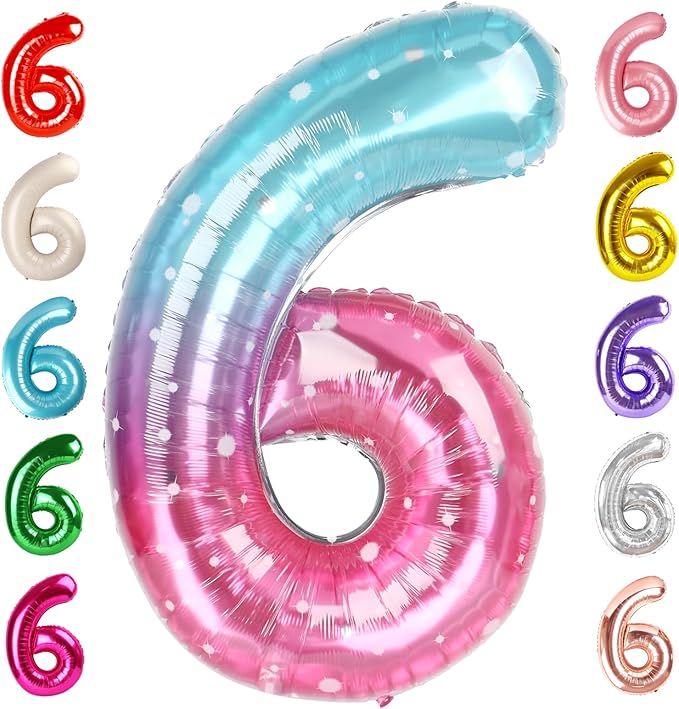 Number 6 Balloon 40 Inch, 6th Birthday Balloon for Boy Girl, Pink Purple Blue 16 60 61 65 Numbers Balloons Birthday Party Wedding Events Decorations
