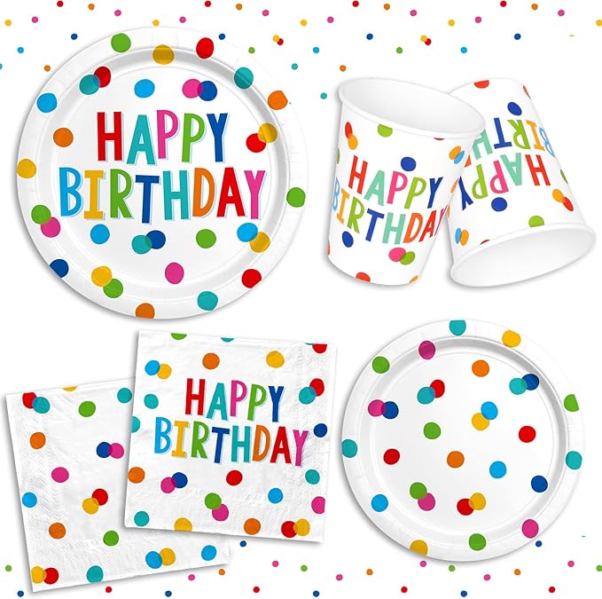 Gatherfun Happy Birthday Decorations: Kids' Birthday Party Supplies with Dots Design - Multicolor, 16 Count, Serves 16