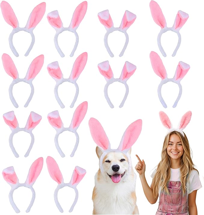 12Pcs Bunny Ears Headbands Plush Cute Rabbit Ear Hairbands Bunny Easter Halloween Costume Party Favors