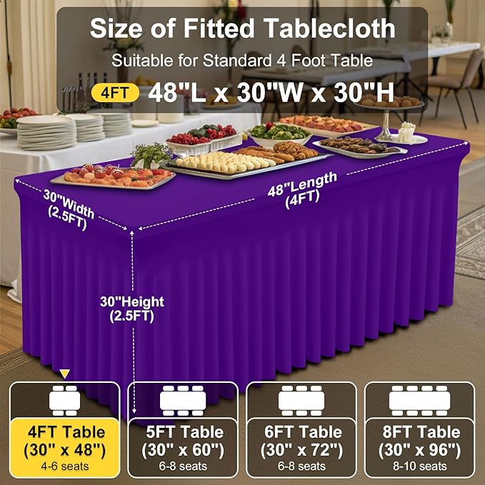 Smiry Spandex Tablecloth, Elastic Fitted Stretch Tablecloth for 4FT Rectangle Tables, Waterproof Washable Table Cover Skirt for Outdoor, Wedding, Banquet & Parties (Purple, 48Lx30Wx30H Inch)
