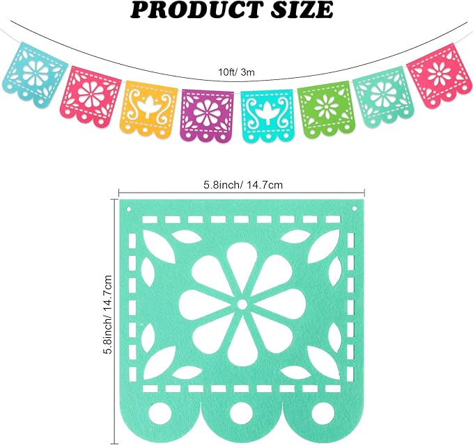 4 Mexican Fiesta Party Decorations Banners - Cinco de Mayo, Day of The Dead Papel Picado, Dia de Los Muertos Garland for Fiesta Birthday, Baby Shower, Festive Wall Decoration Flags