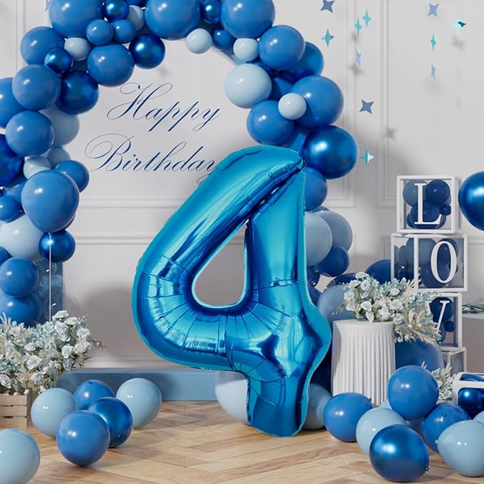 AULE 40 Inch Large 4 Balloon Numbers Blue, Big Foil Number Balloons, Giant Helium Happy Birthday Party Decorations for Man and Women, Huge Mylar Anniversary Party Supplies
