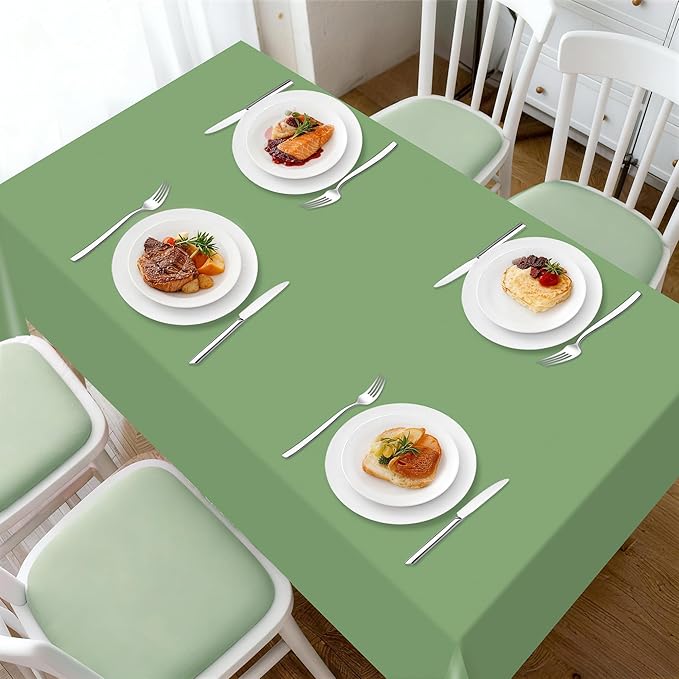 Childom 2 Pack Sage Green Tablecloths,54"x108" Plastic Table Cloth Disposable for Rectangle Tables,Sage Green Table Cover for Dinner Outdoor Picnic Birthday Bridal Wedding Baby Shower Party Decoration