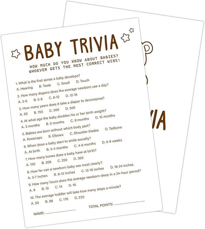 30 PCS Cute Bear Baby Trivia Baby Shower Game with 1 Answer Card for Boy Girl, Trivia Game Activity Gender Neutral Shower Party Games Supplies & Decor-C03