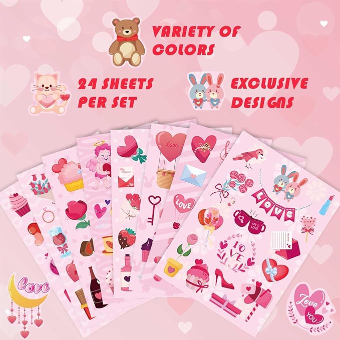 381PCS Valentine Stickers for Kids - Love Stickers Heart Stickers Valentines Day Craft Activities Party Favors Supplies Valentines Day Gift