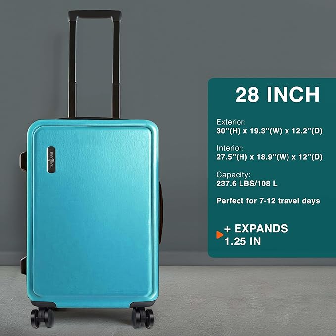 TRAVELARIM Luggage Sets 2 Piece, 24 Inch Suitcase and 28 Inch Luggage with Spinner Wheels, Durable Hard Shell Suitcase Set, Expandable Travel Suitcases with Wheels, Teal