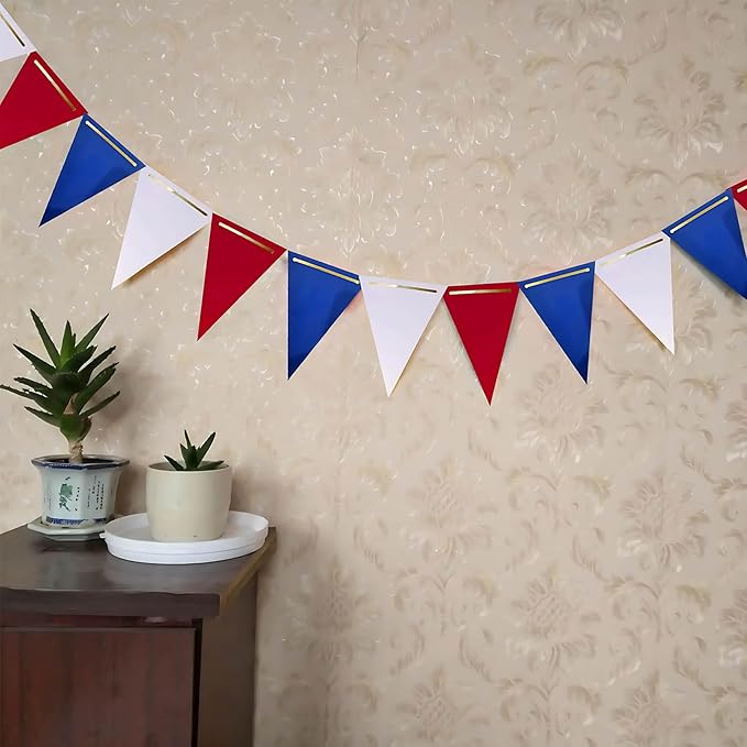 Red White and Blue Pennant Banner 3 Pack Paper Triangle Flag Hanging Decoration for Wedding Birthday Baby Shower Halloween Family Party（36pcs Triangle Flag）