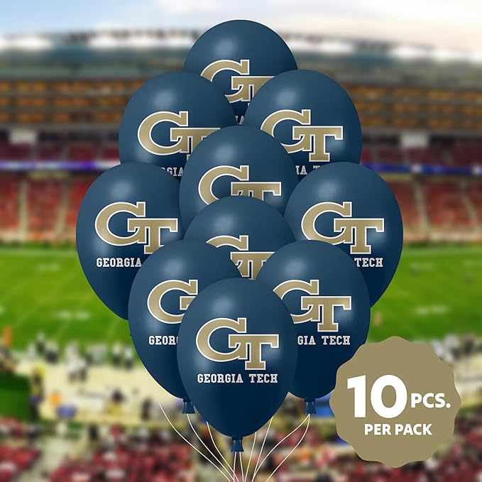 Georgia Tech Yellow Jackets Balloons 10 Pack 11" Official Licensed Logos, Helium Quality Latex Balloons, Perfect for College Football Team Celebration, Decorated Front and Back by Westrick