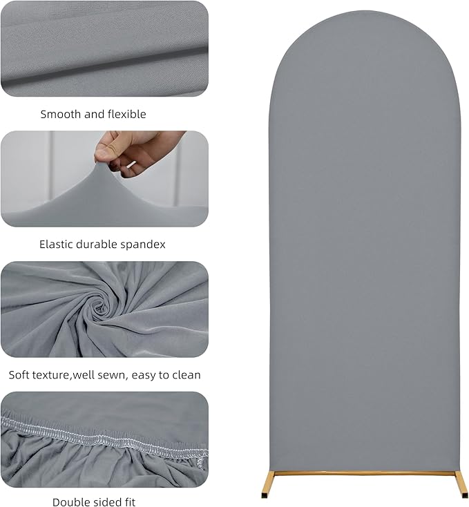 Arch Covers,Arch Backdrop Stand Fitted Cover for Wedding Birthday Party Ceremony Banquet Decoration(7.2FT&6.6FT&6FT,Smoky Grey,Cover Only)