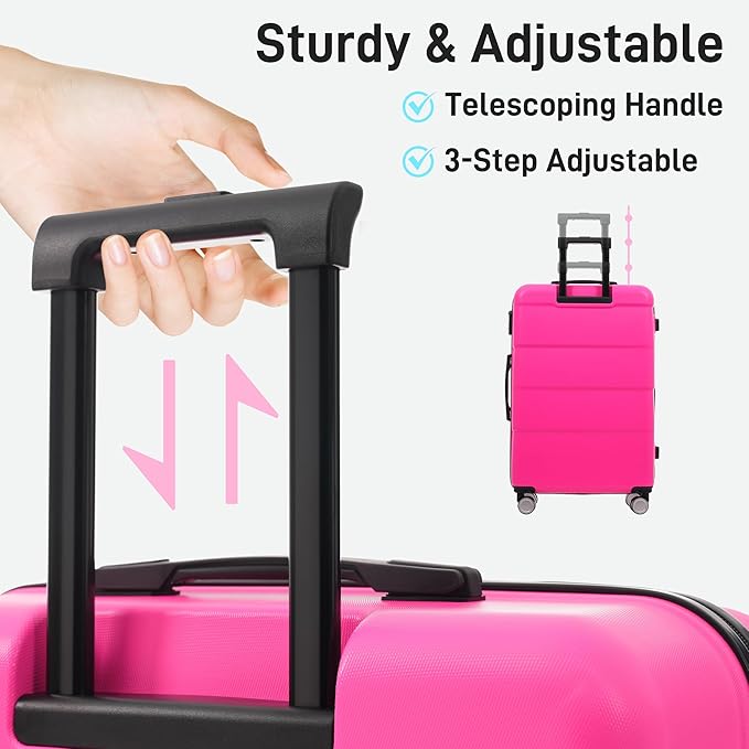 6 Pcs ABS Hardshell Luggage Sets Spinner Wheel Suitcase Lock Suitcases Black Pink