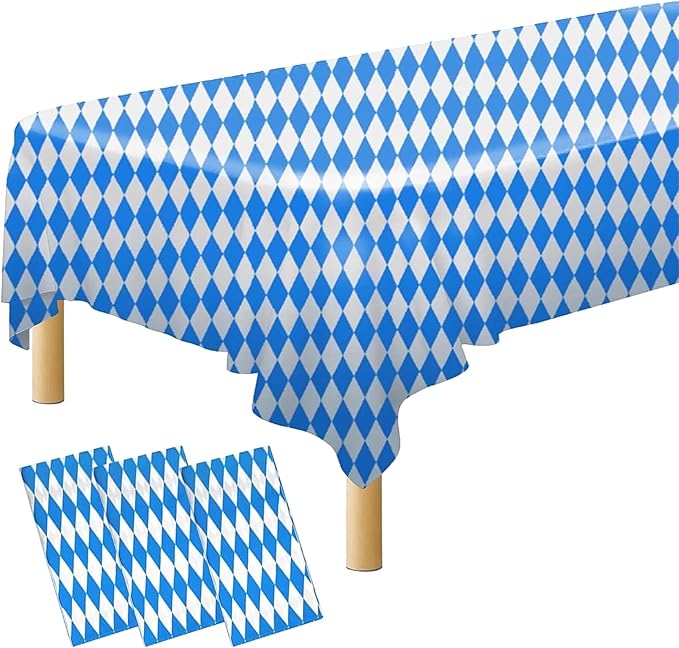 Iceyyyy 3 Pieces Oktoberfest Tablecloths-Blue and White Checkered Table Cloths Rectangular Oktoberfest Bavarian Flag Tablecover for German Oktoberfest Themed Party Decorations,54" x 108"