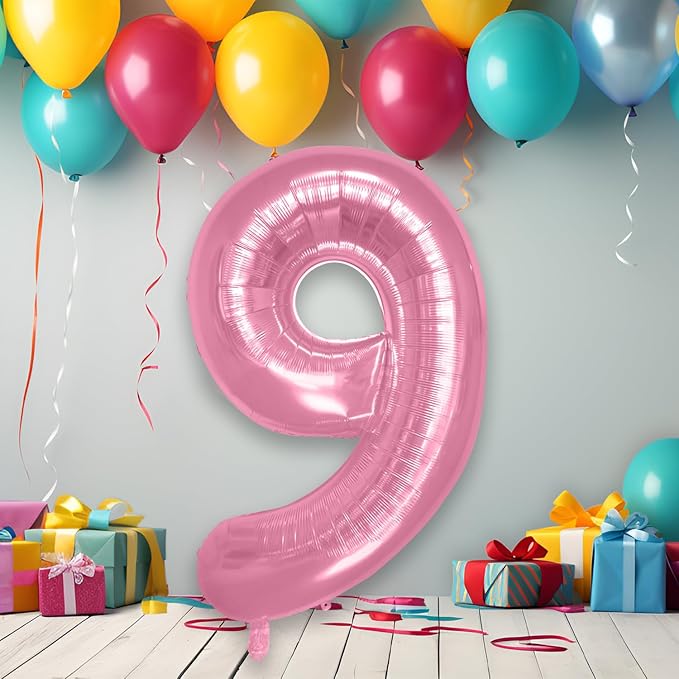 40 Inch Large Pink Number Celebration and Decoration Balloon for Birthday Parties, Graduations, Anniversaries, Weddings, Photo Shoots, Special Events - Helium Foil Mylar (Pink Number 9)