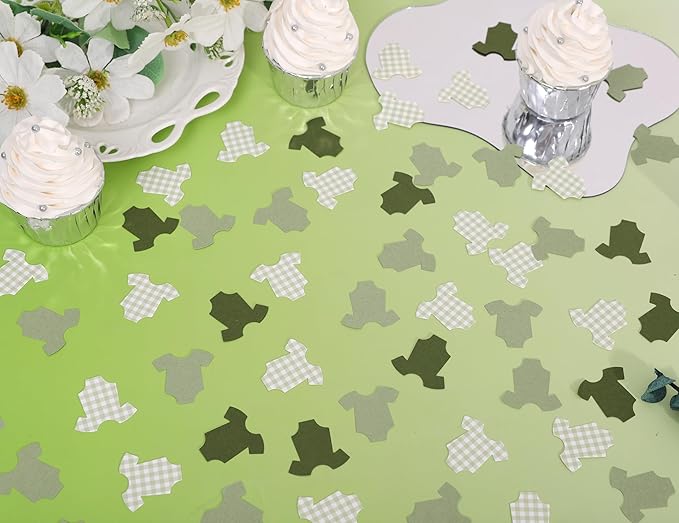 Green Bodysuit Confetti - Green Gingham Baby Shower Confetti,Baby Shower Decoration,Boy/Girl Onsie Decor (green-2)