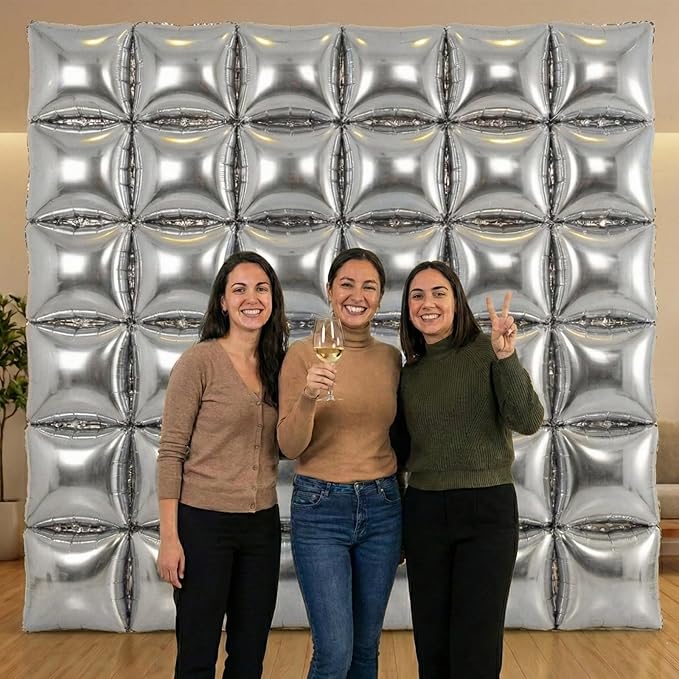 36PCS Square Foil Balloon Wall Backdrop,19 inch Double-Sided Metallic Balloons for Party,Wedding,Anniversary,Birthday,Graduation,Halloween,Shiny Balloon Decor (Sliver)