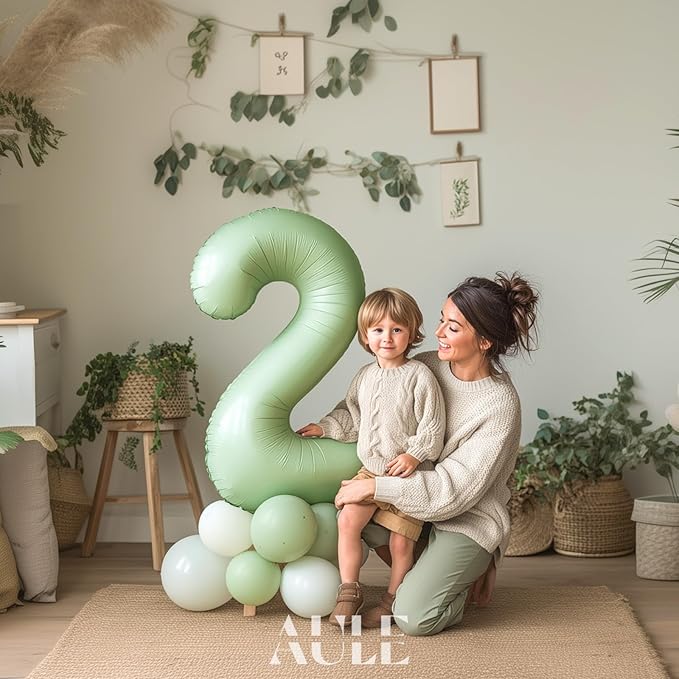 AULE 40 Inch Large 2 Balloon Numbers Sage Green, Big Foil Number Balloons, Giant Helium Happy Birthday Party Decorations for Man and Women, Huge Mylar Anniversary Party Supplies