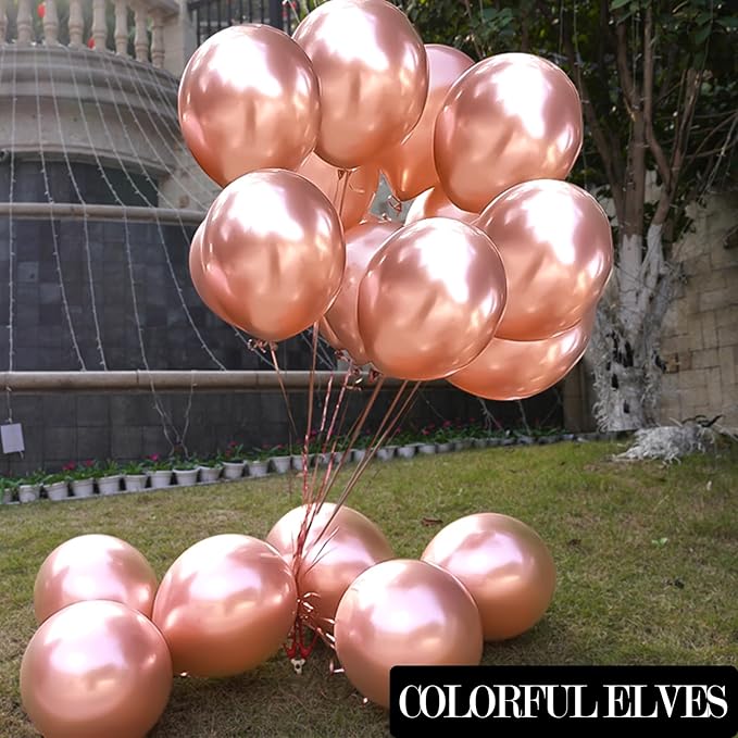 Rose Gold 12 Inch 100 Pcs Latex Metallic Chrome Balloons Helium Shiny Thicken Balloons Party Decorations (Rose Gold)