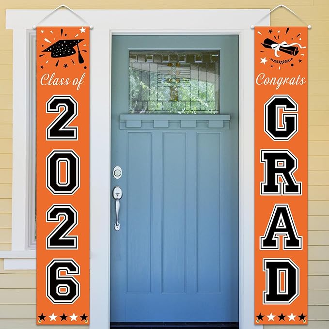 DAZONGE 2026 Graduation Party Decorations Orange and Black - Congrats Grad Banner Party Supplies - Graduation Decorations Class of 2026 for Any Schools or Grades