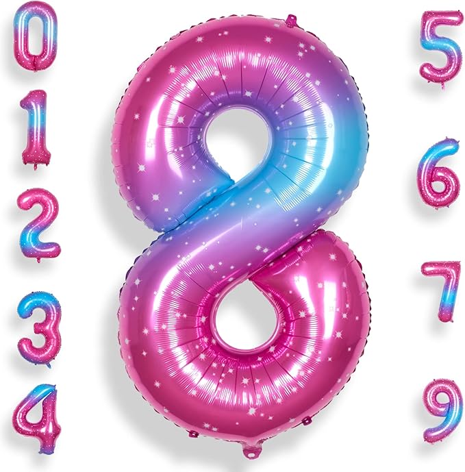 8 Balloon Number 40 Inch for Boy or Girl Big Starry 0-9 Foil Mylar Large 8 Number Balloon Happy 8th Birthday Party Anniversary Decorations Supplies