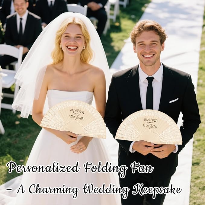 10Pcs Personalized wedding fans for guests, Custom Summer Wedding Fans, Unique Bridal Shower Party Favors, Handcrafted Wooden Fans for Guests (Hollow wooden fan)